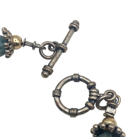 Sterling Silver & Vermeil Toggle Bracelet Blue Chalcedony Beads 6.5" 25.99g - Picture 12 of 12